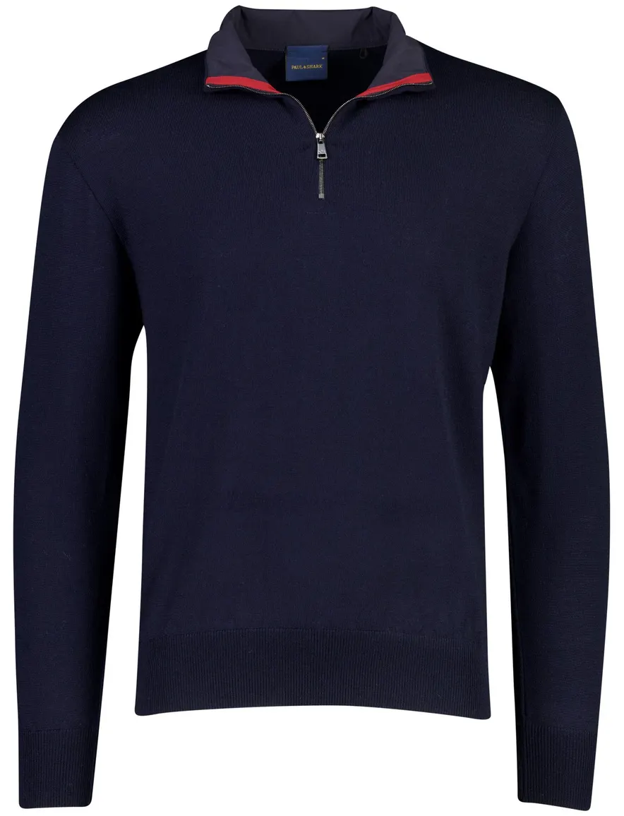 Paul & Shark trui donkerblauw gebreid wol half zip