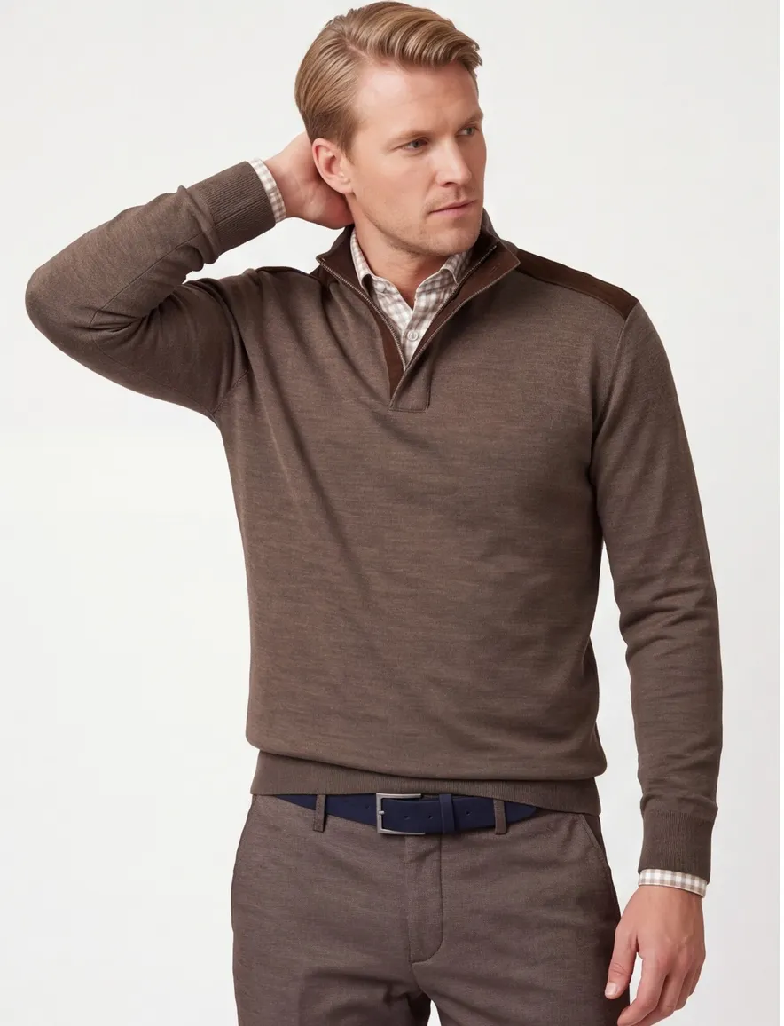 Paul & Shark half zip trui bruin gemêleerd