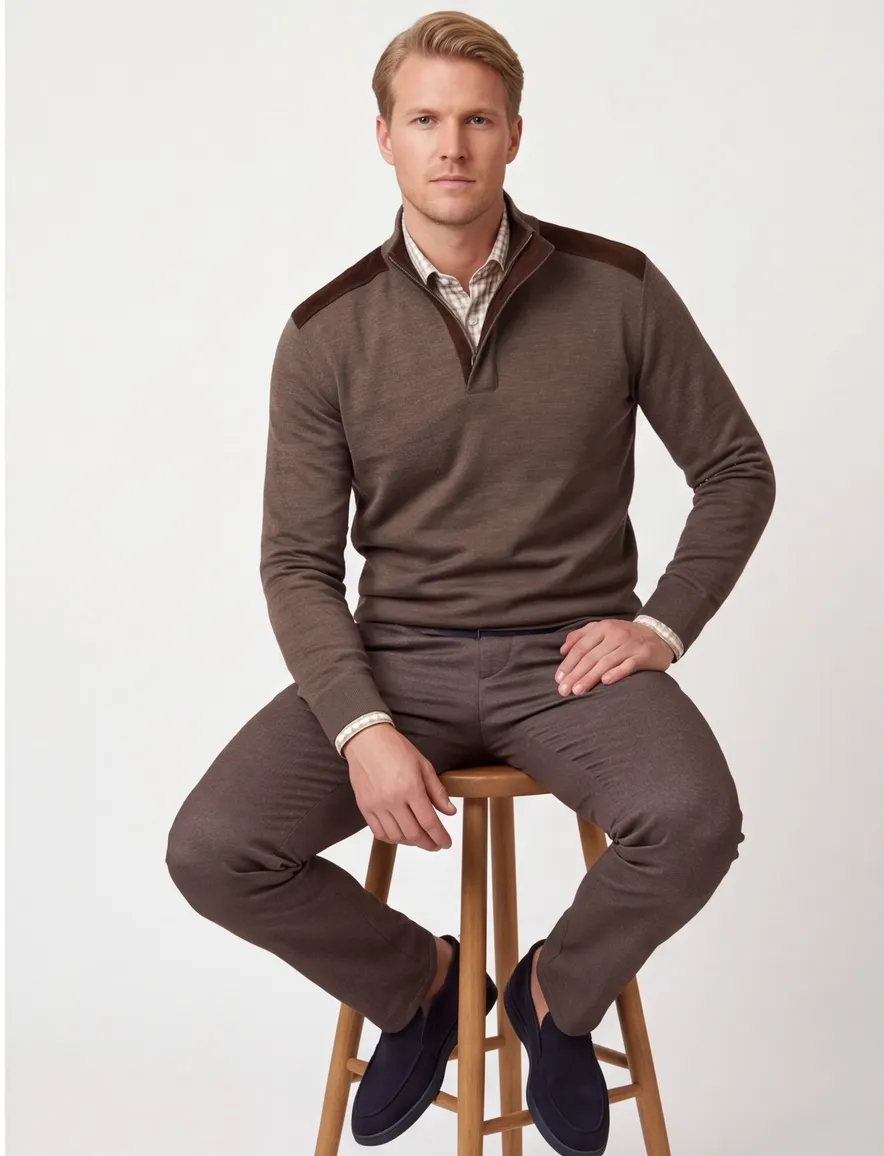 Paul & Shark half zip trui bruin gemêleerd