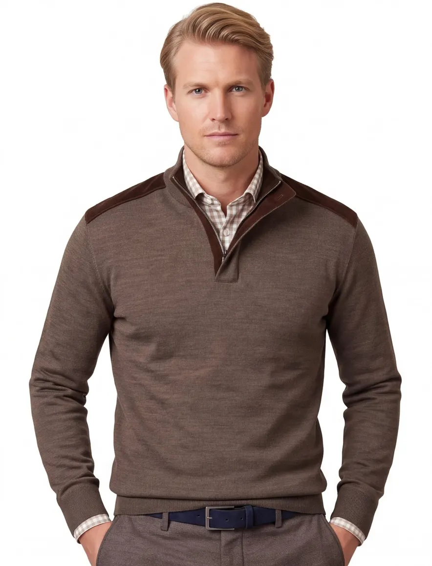 Paul & Shark half zip trui bruin gemêleerd
