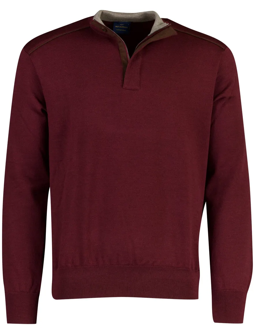 Paul & Shark half zip trui bordeaux scheerwol