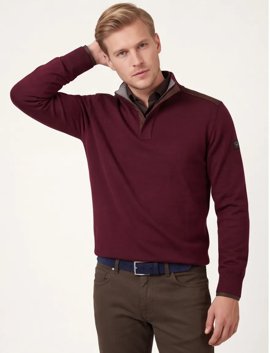 Paul & Shark half zip trui bordeaux scheerwol
