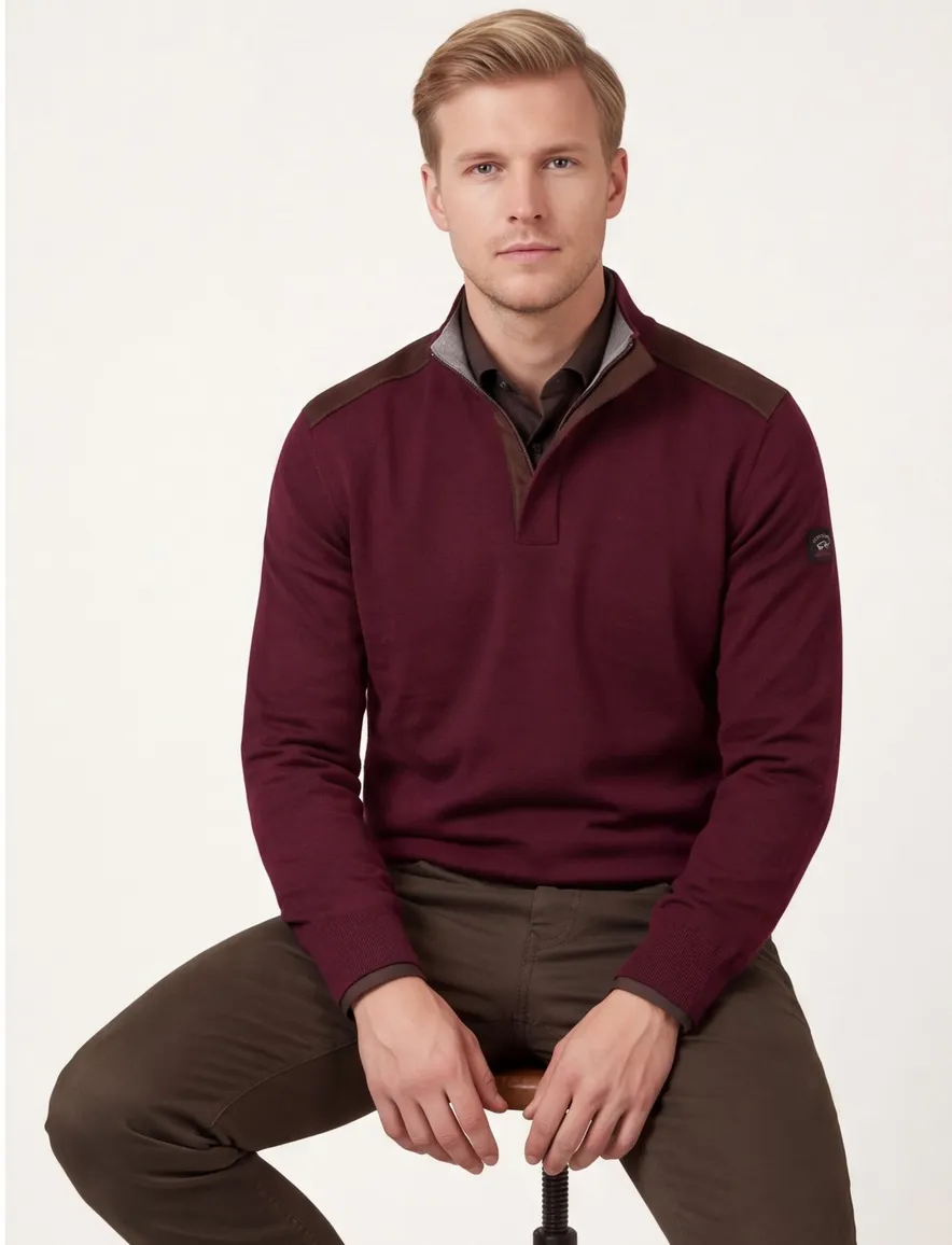 Paul & Shark half zip trui bordeaux scheerwol