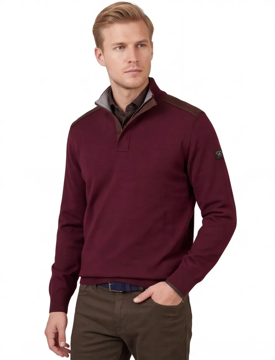 Paul & Shark half zip trui bordeaux scheerwol