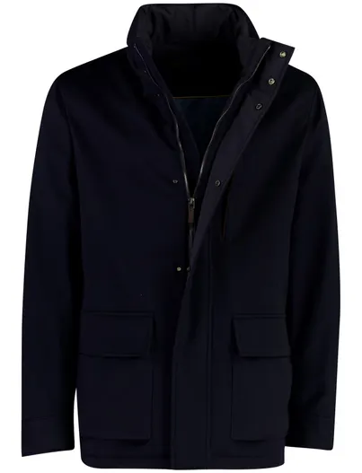 Paul & Shark Paul & Shark overjas donkerblauw kasjmier met borstzak