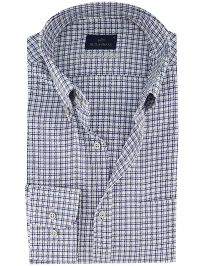 Paul & Shark Paul & Shark wit overhemd met donkerblauw ruitpatroon
