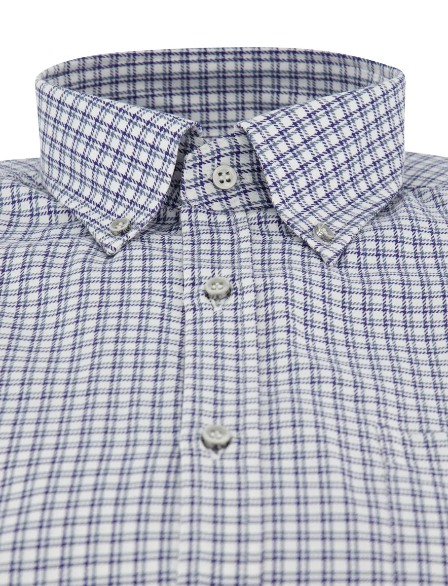 Paul & Shark wit overhemd met donkerblauw ruitpatroon