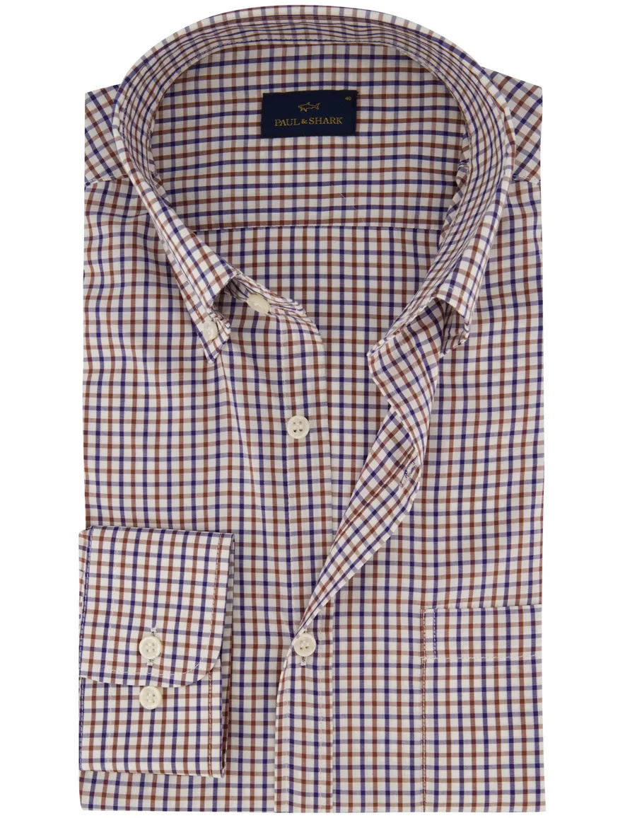 Paul & Shark overhemd geruit donkerblauw