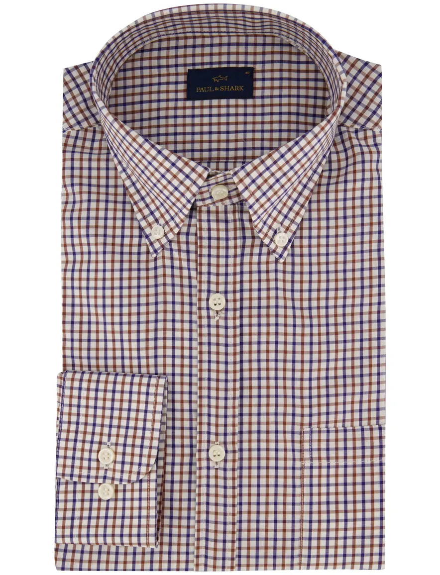 Paul & Shark overhemd geruit donkerblauw