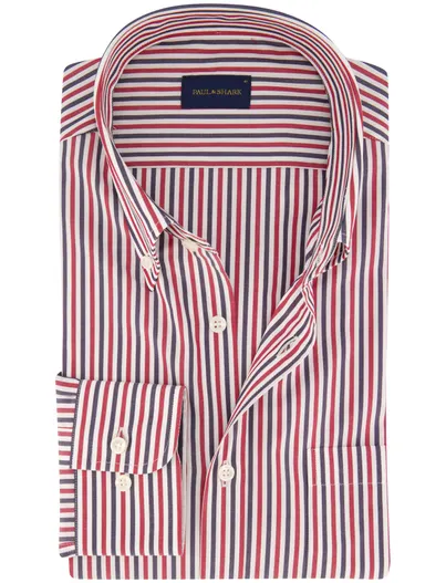 Paul & Shark Paul & Shark overhemd rood, blauw en wit gestreept