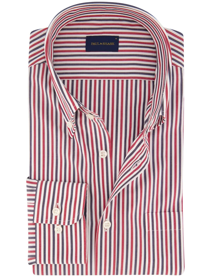 Paul & Shark overhemd rood, blauw en wit gestreept