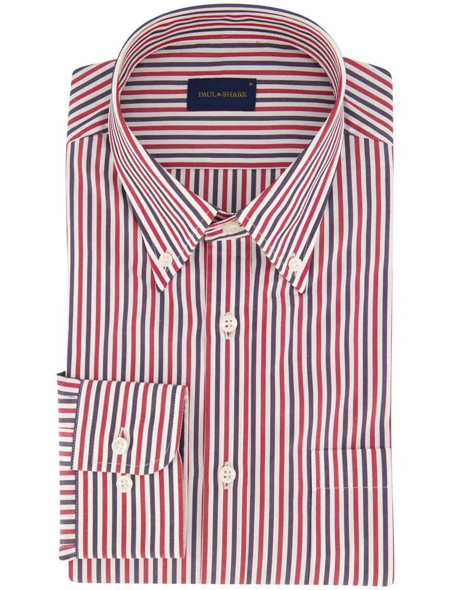 Paul & Shark overhemd rood, blauw en wit gestreept