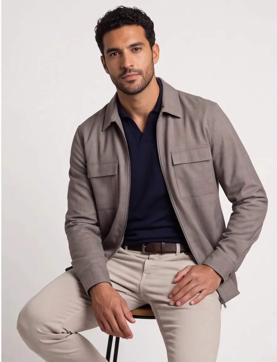 Paul & Shark gemêleerde overshirt bruin met borstzak