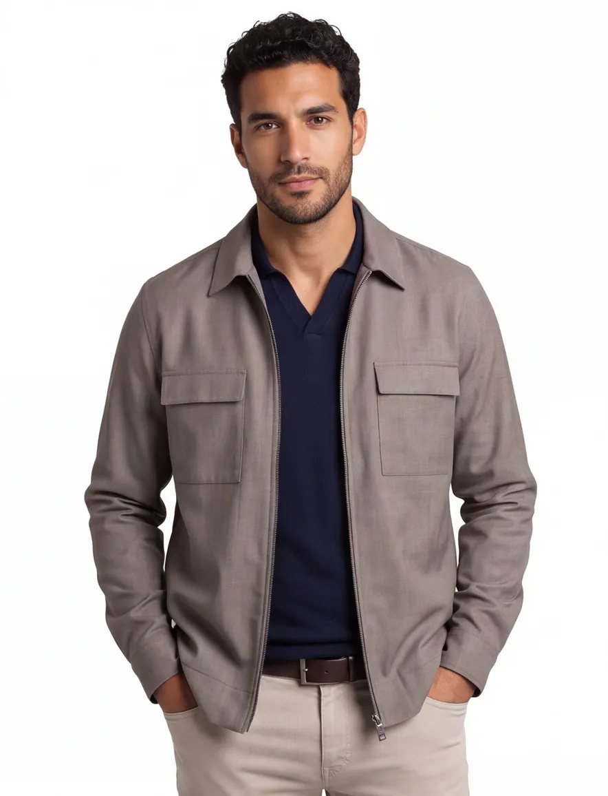 Paul & Shark gemêleerde overshirt bruin met borstzak