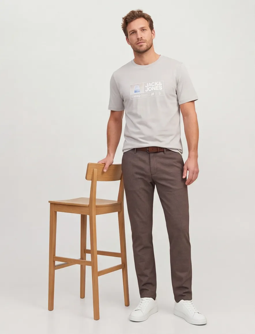 Jack & Jones Plus Size T-shirt ronde hals grijs met opdruk