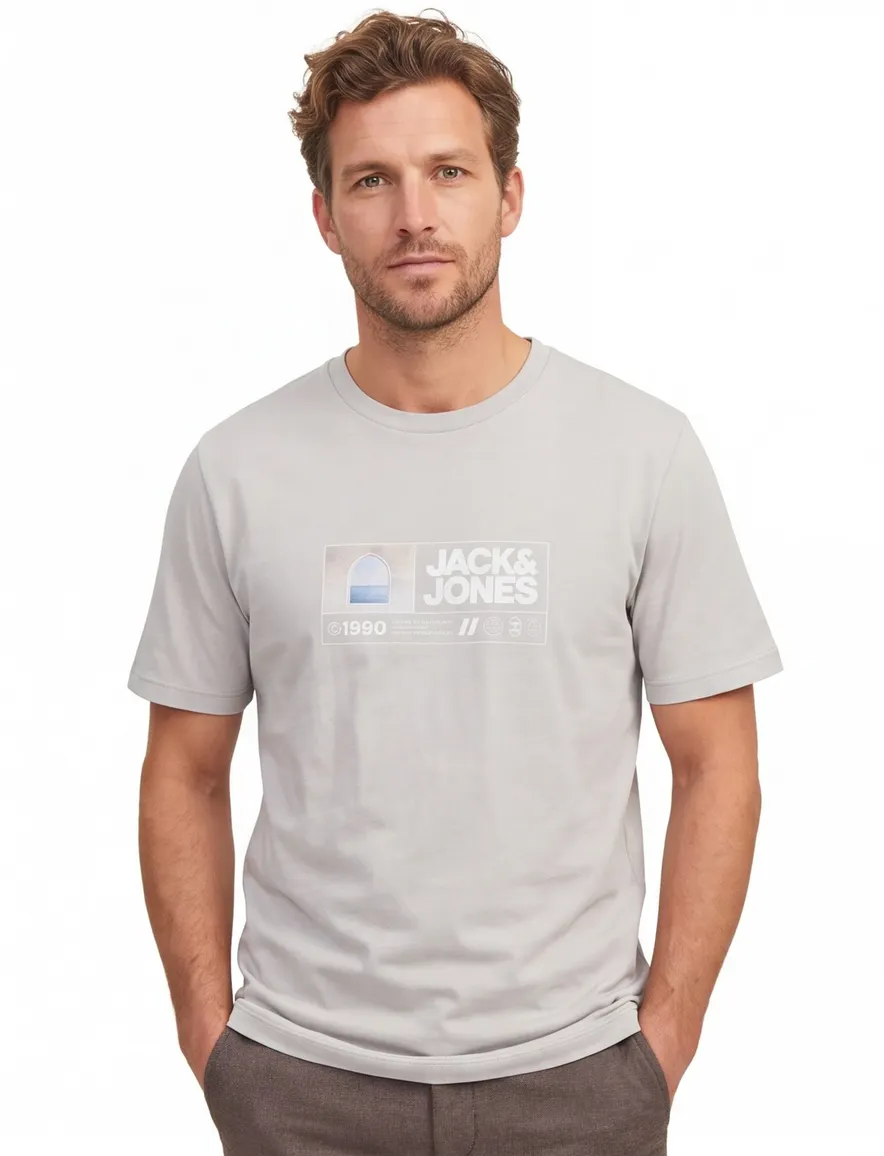 Jack & Jones Plus Size T-shirt ronde hals grijs met opdruk