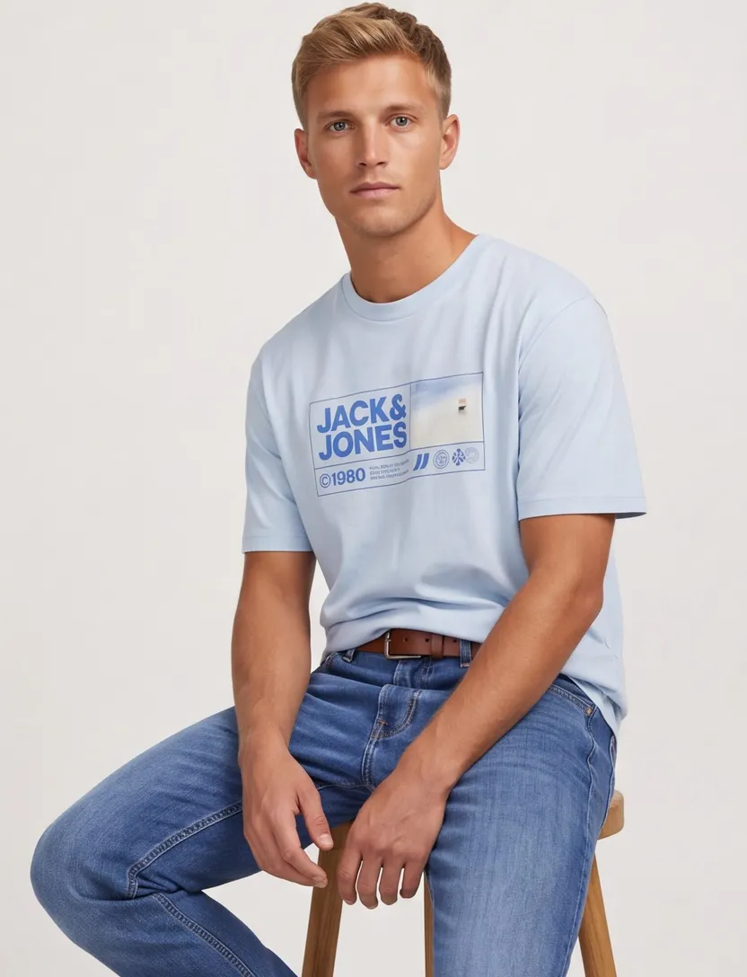 T-shirt Jack & Jones Plus Size lichtblauw logo opdruk