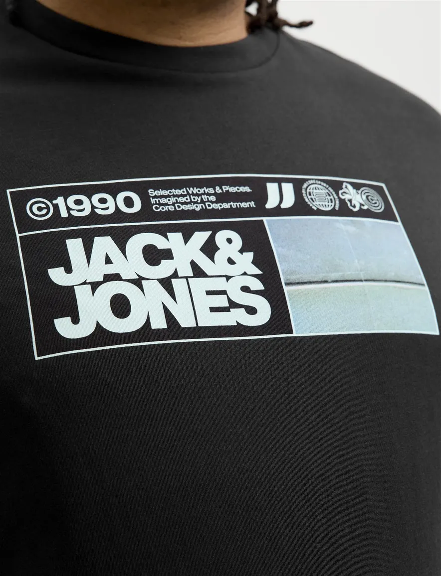 Jack & Jones Regular Fit T-shirt ronde hals zwart opdruk