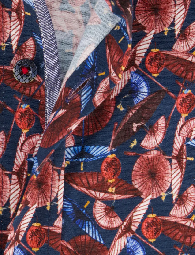 Overhemd A Fish Named Fred donkerblauw geprint stretch