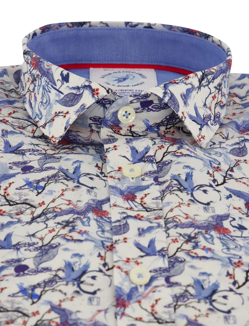 Overhemd A Fish Named Fred blauw geprint stretch