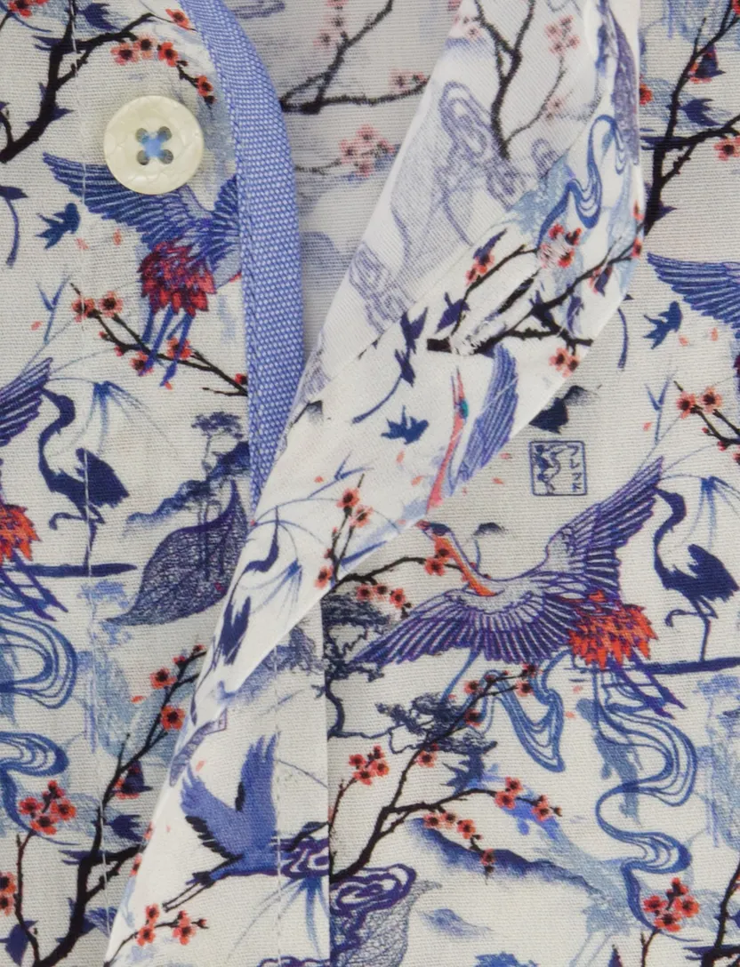 Overhemd A Fish Named Fred blauw geprint stretch