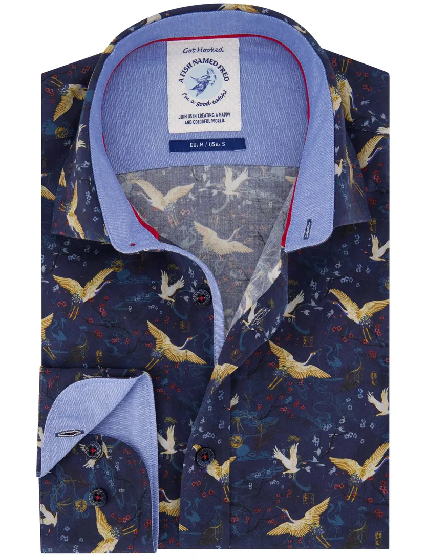 Overhemd A Fish Named Fred donkerblauw vogels