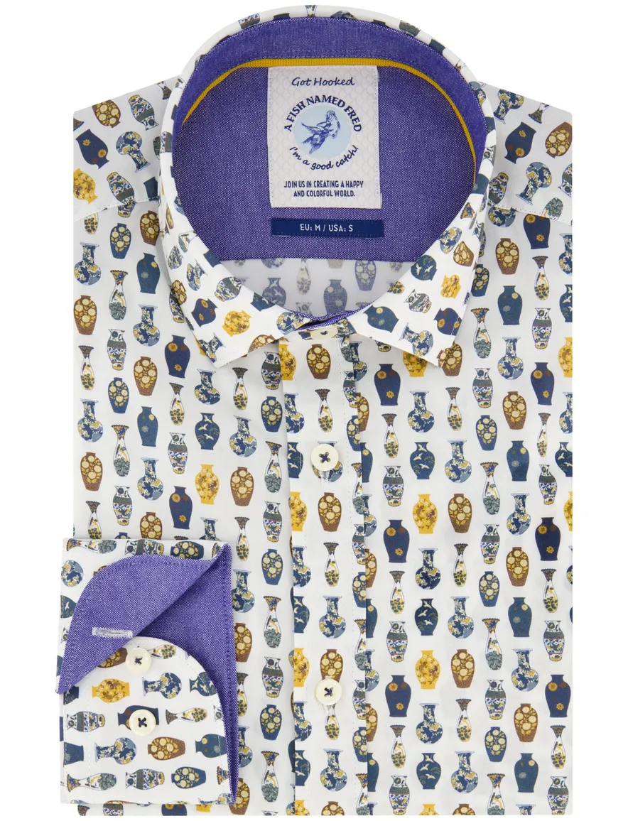 A Fish Named Fred overhemd wit met Vazen print