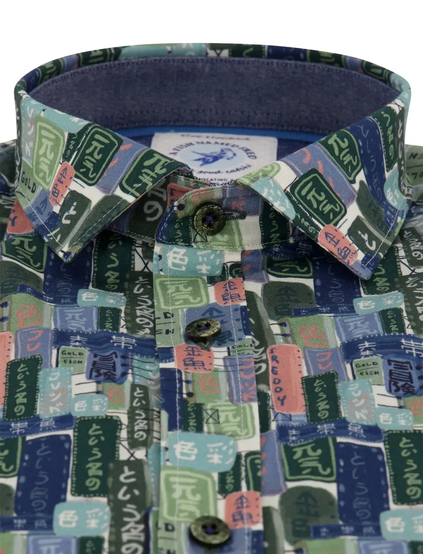 Overhemd A Fish Named Fred blauw labels print