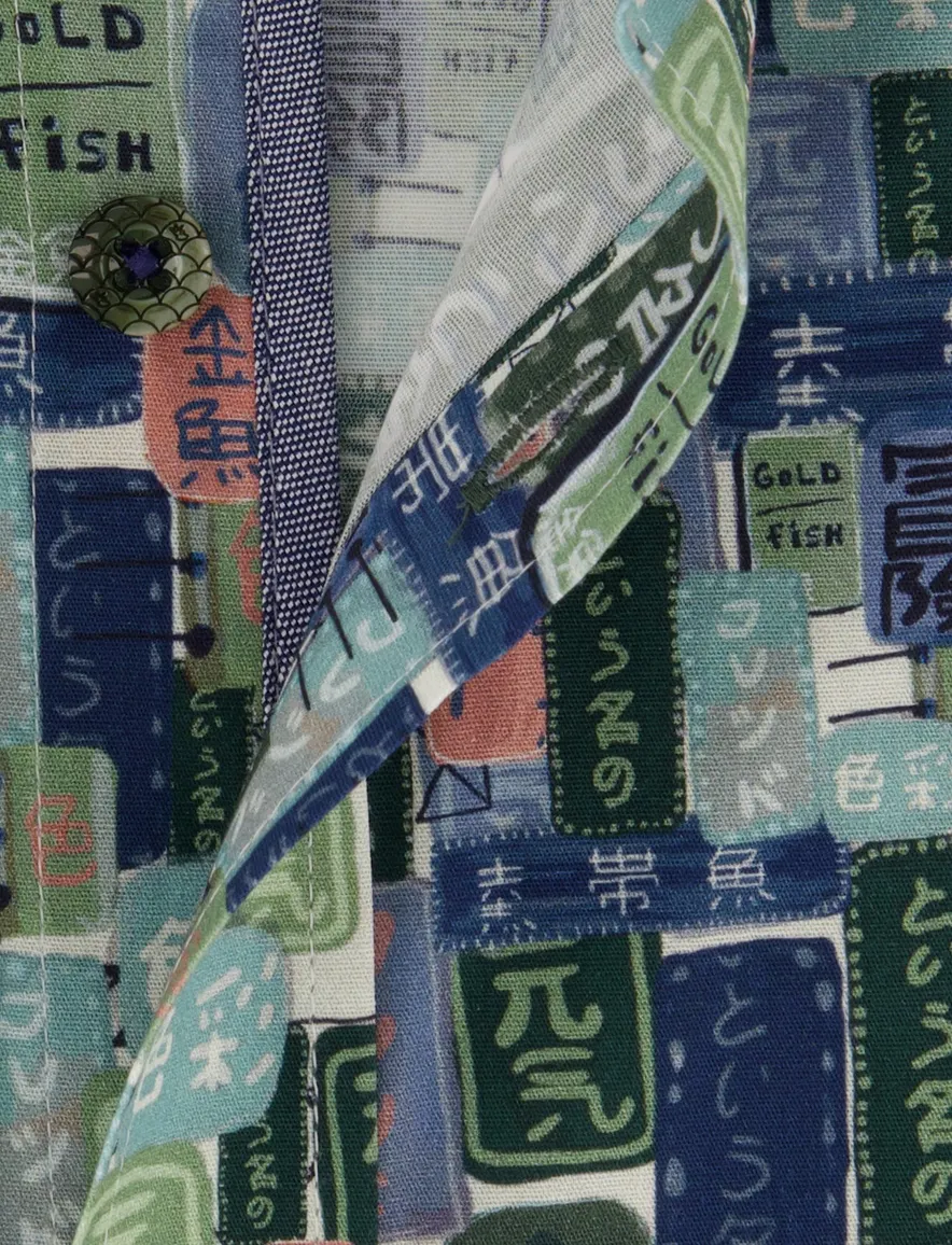 A Fish Named Fred overhemd blauw labels print
