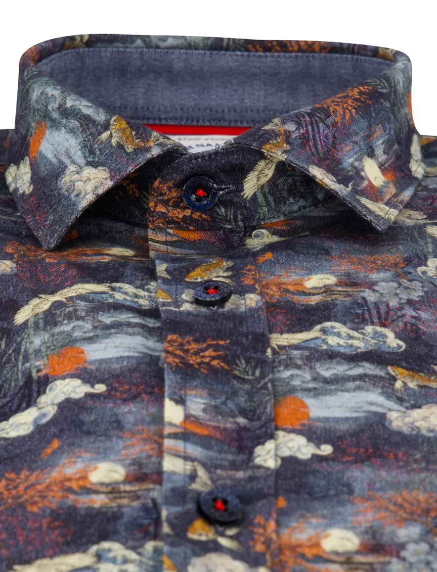 A Fish Named Fred overhemd donkerblauw geprint