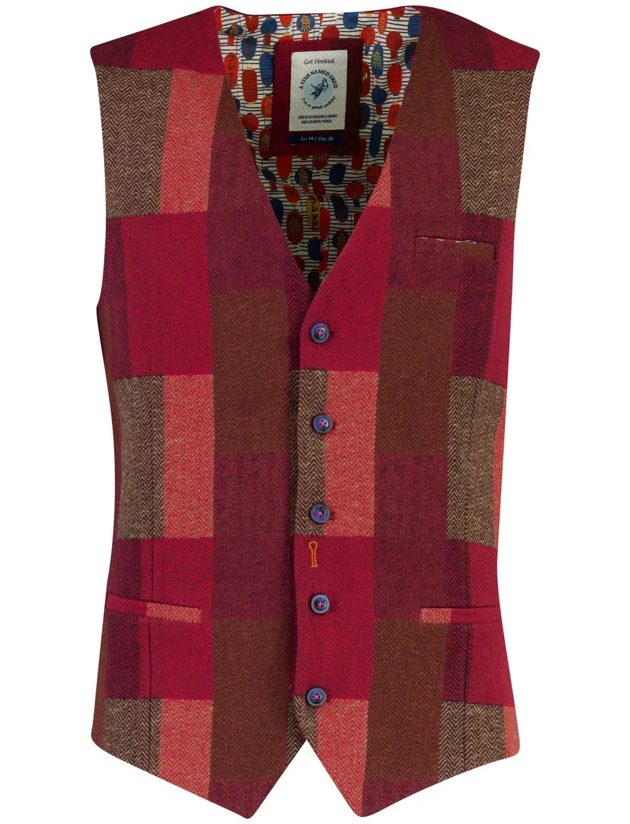 A Fish Named Fred gilet rood geprint