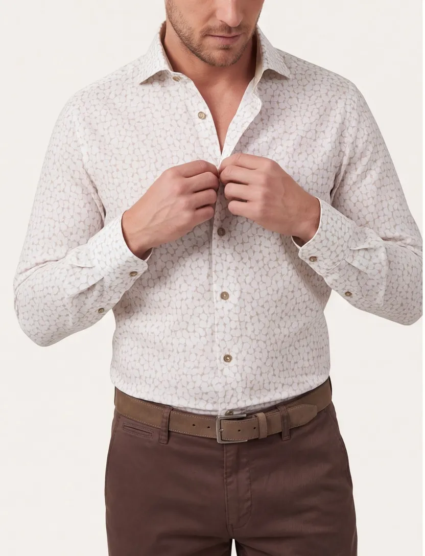 Overhemd John Miller beige bloemen print