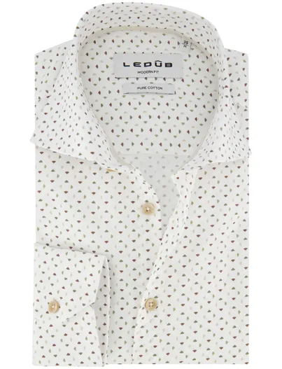 Ledub Overhemden Ledub Modern Fit wit geprint mouwlengte 7