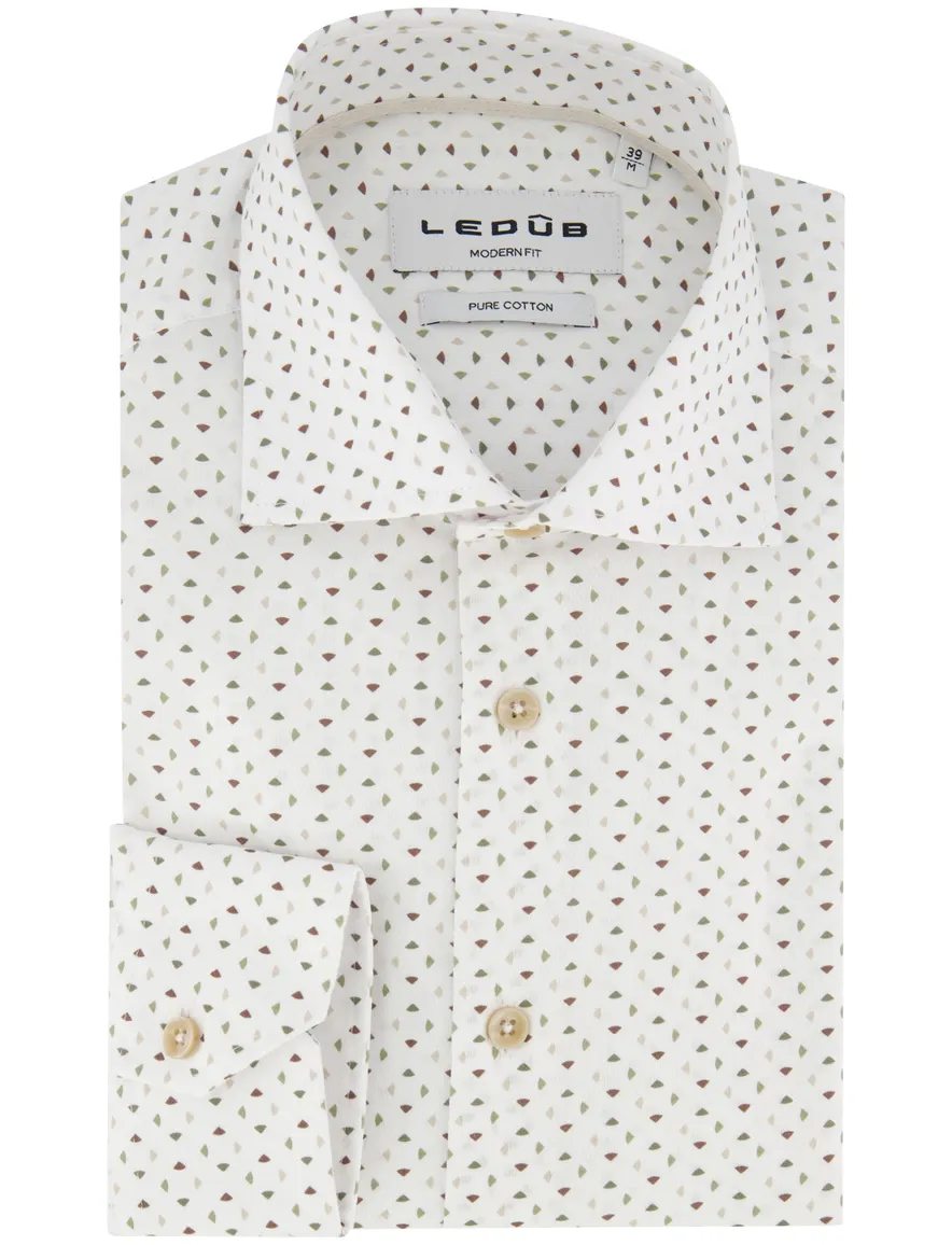 Ledub Modern Fit overhemden wit geprint