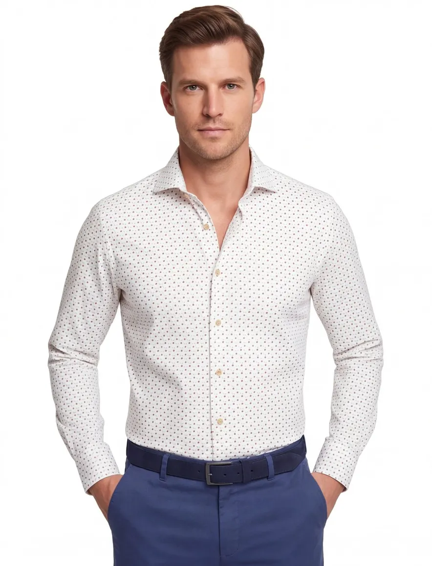Ledub Modern Fit overhemden wit geprint