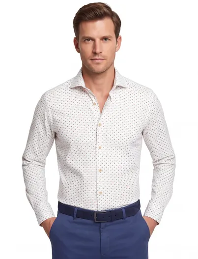 Ledub Overhemden Ledub Modern Fit wit geprint mouwlengte 7