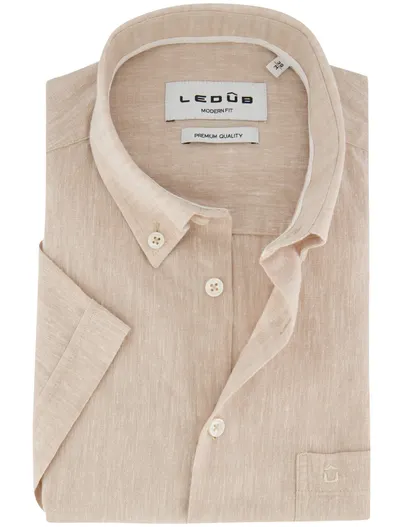 Ledub Ledub Modern Fit overhemd beige gemêleerd