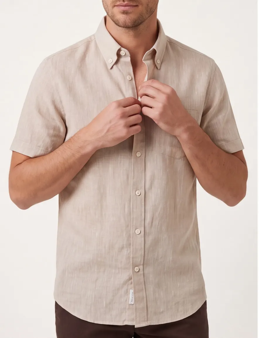Ledub Modern Fit overhemd beige gemêleerd