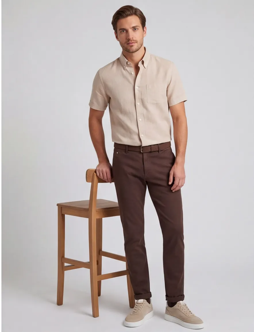 Ledub Modern Fit overhemd beige gemêleerd