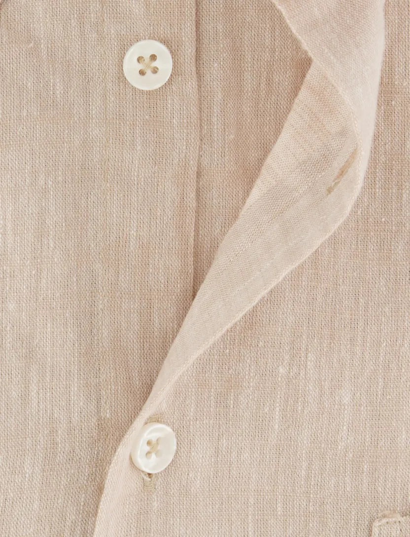 Ledub Modern Fit overhemden beige gemêleerd korte mouw