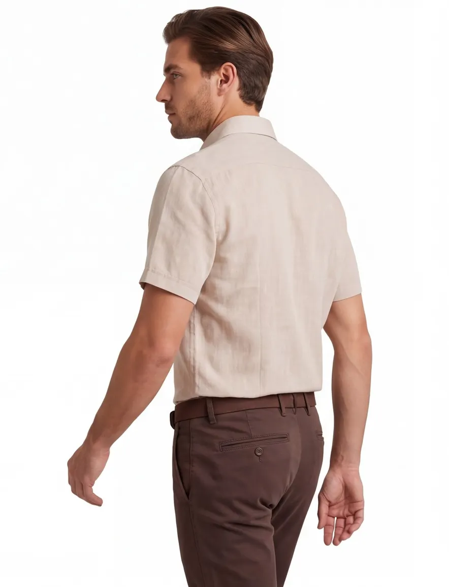 Ledub Modern Fit overhemd beige gemêleerd