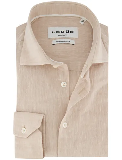 Ledub Overhemd Ledub Modern Fit beige gemêleerd