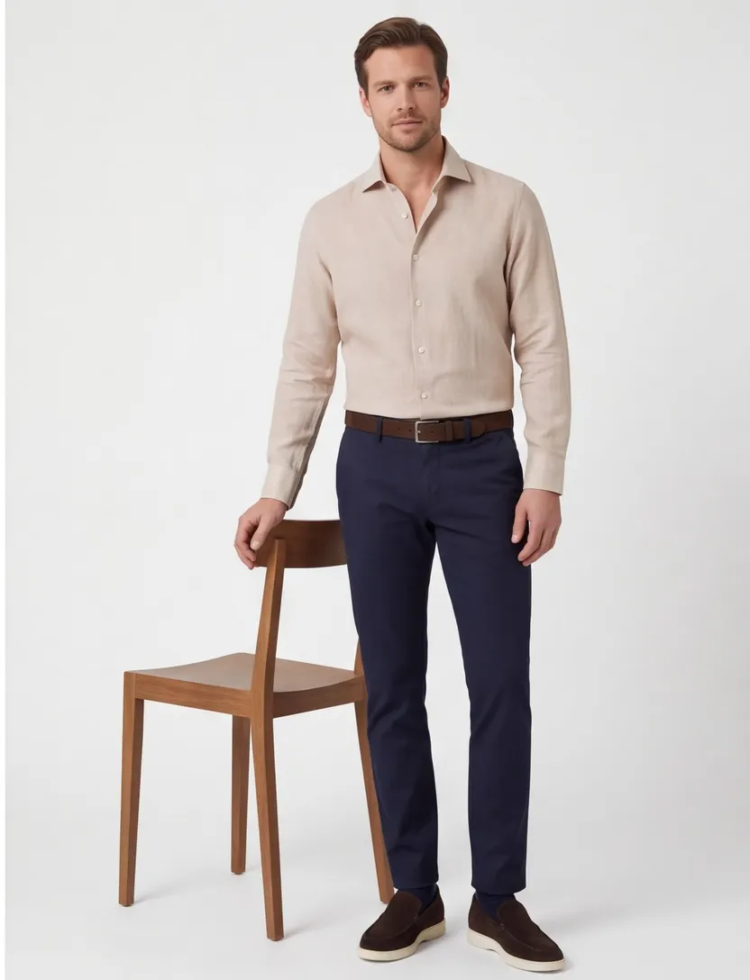Overhemd Ledub Modern Fit beige gemêleerd