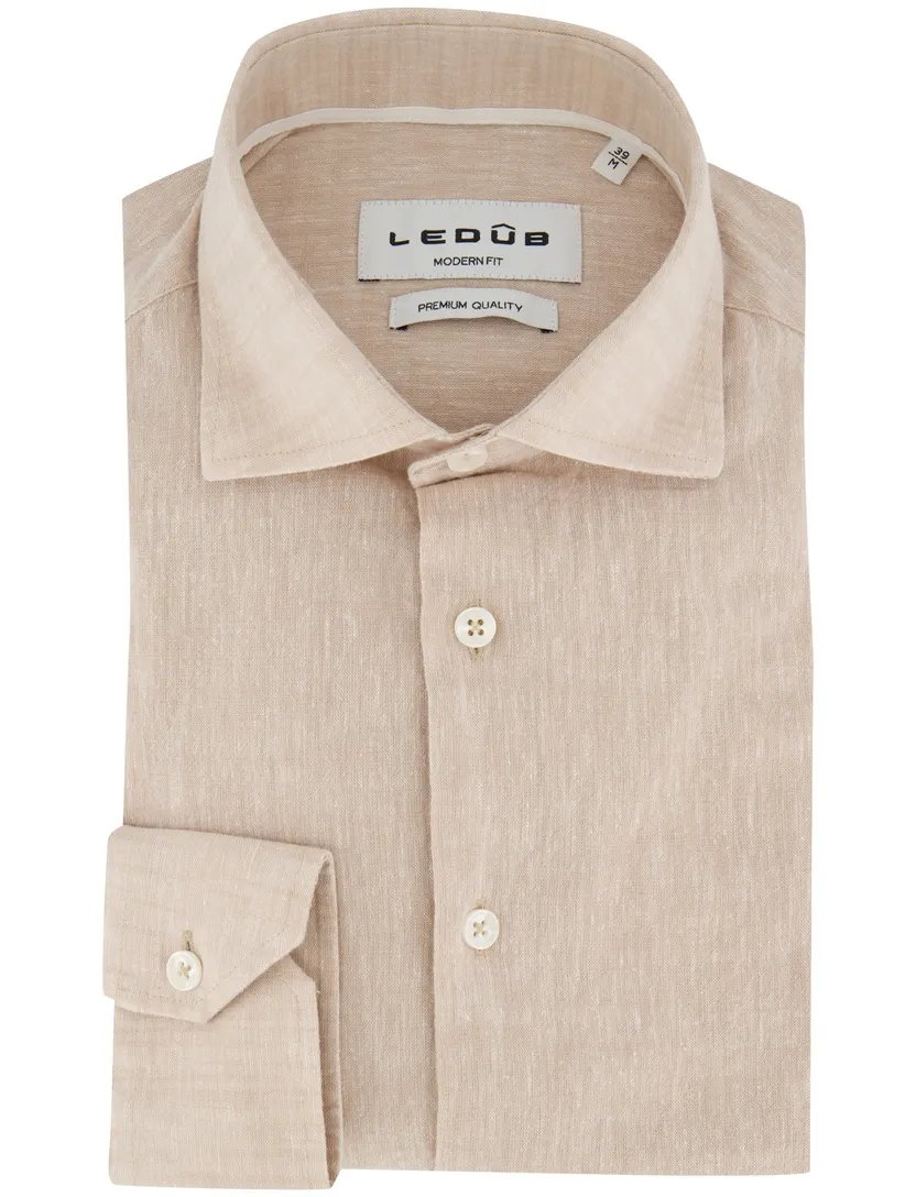 Overhemd Ledub Modern Fit beige gemêleerd