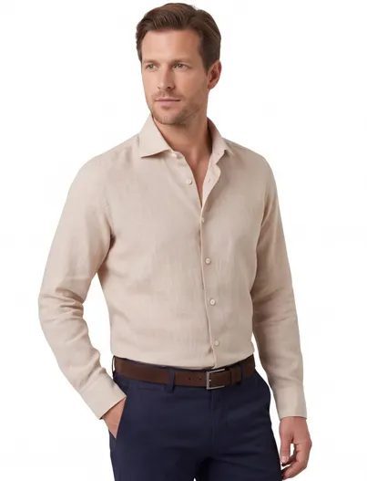 Ledub Overhemd Ledub Modern Fit beige gemêleerd