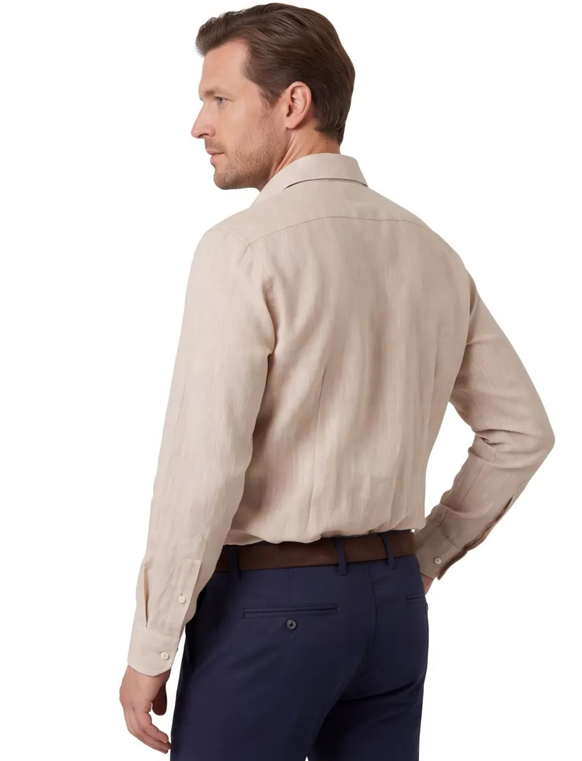 Overhemd Ledub Modern Fit beige gemêleerd
