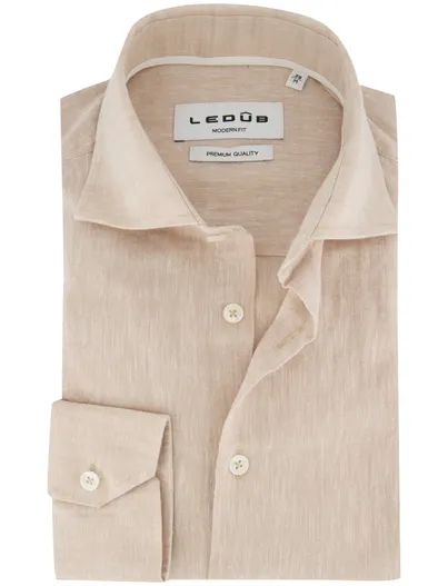 Ledub Overhemd Ledub Modern Fit beige gemêleerd mouwlengte 7