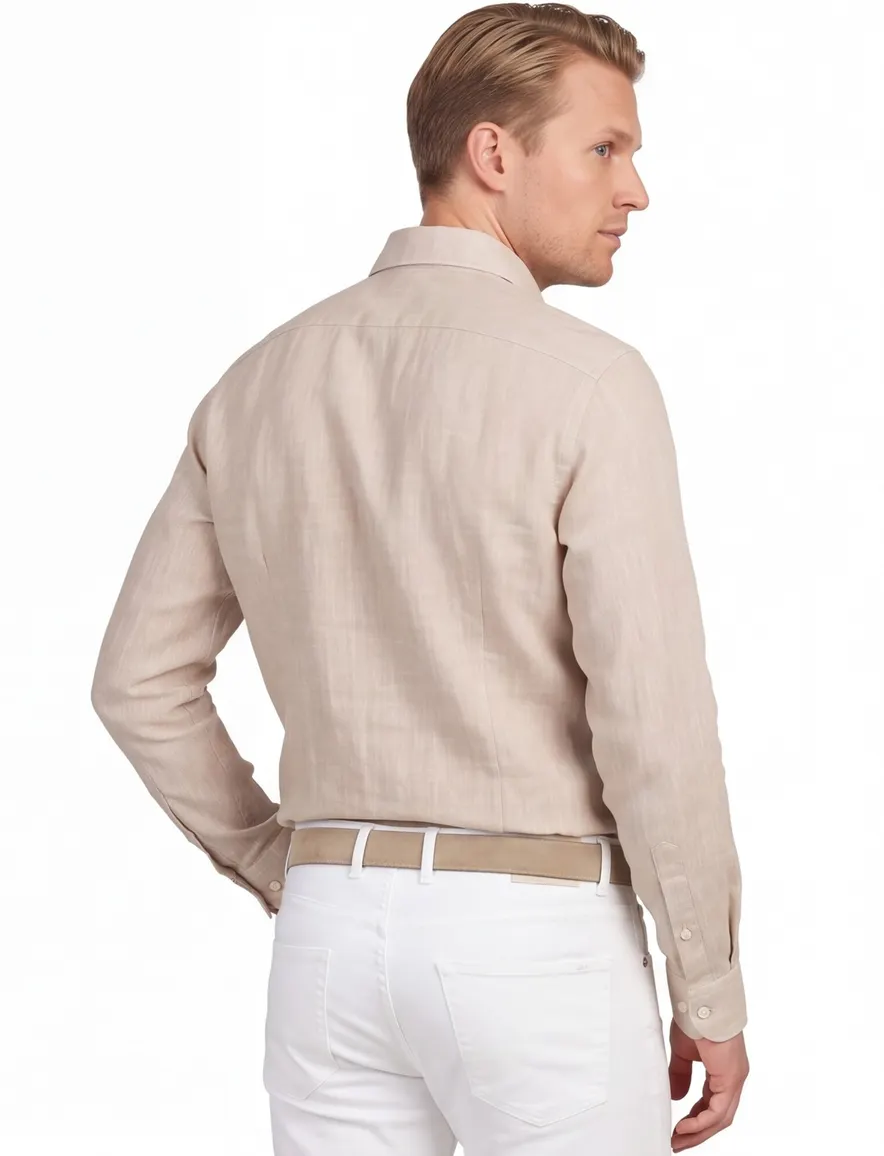 Ledub Modern Fit overhemd beige gemêleerd mouwlengte 7