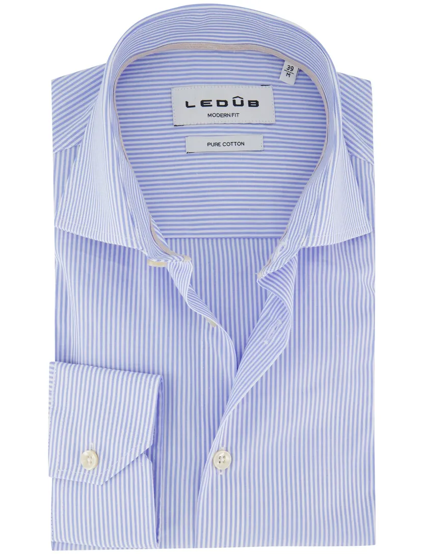 Overhemd Ledub Modern Fit lichtblauw gestreept