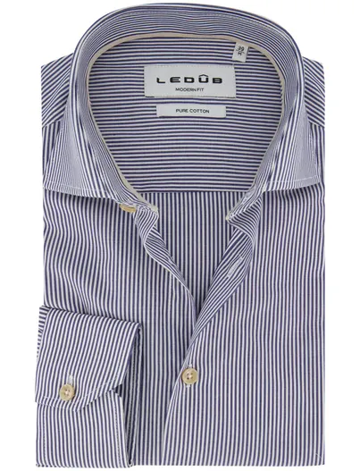 Ledub Ledub Modern Fit overhemd gestreept donkerblauw